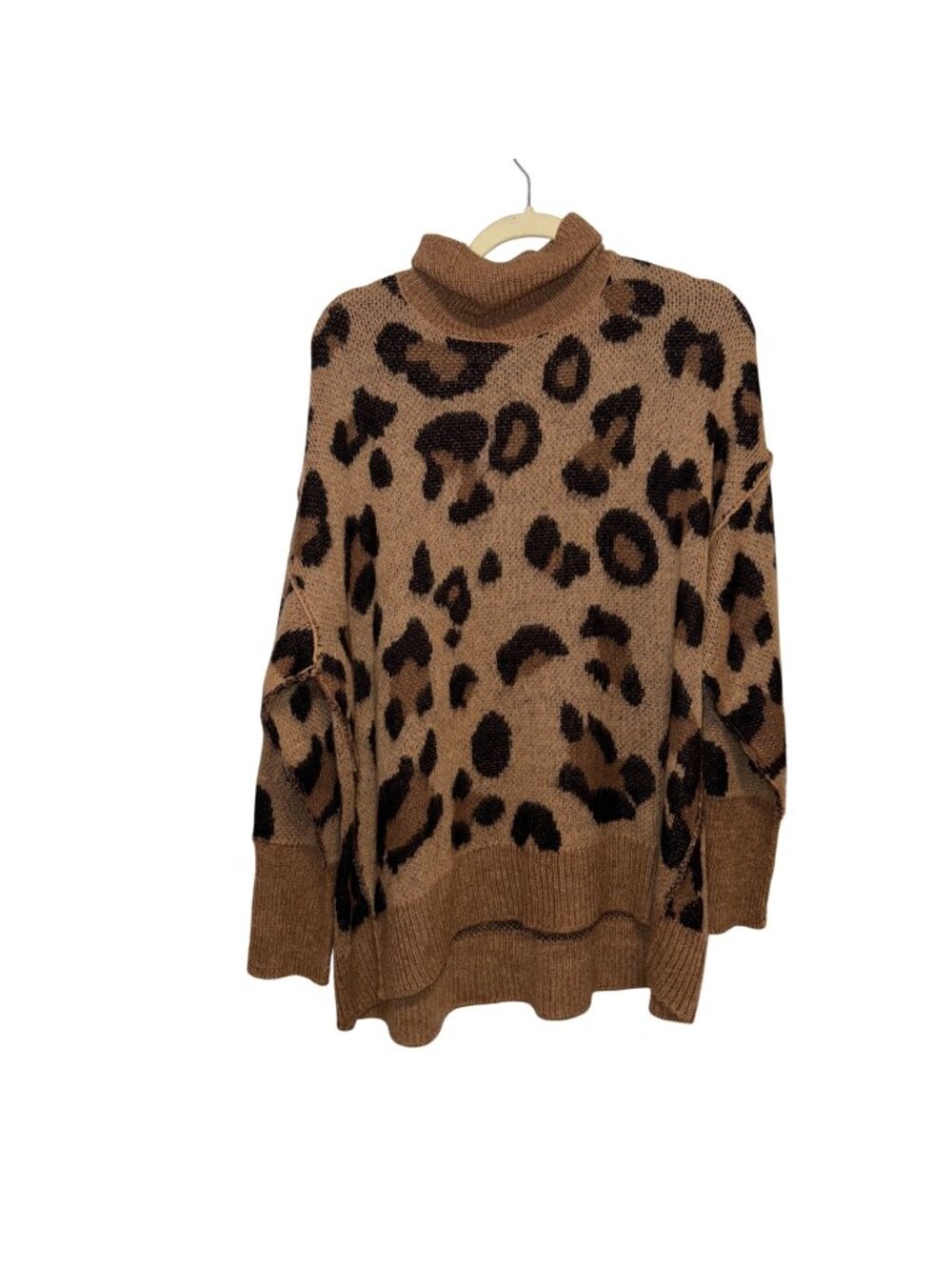 Leopard Print Turtleneck Sweater Motherhood Large Brown Black Soft Knit Maternit